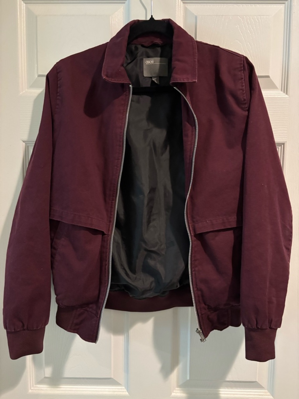 ASOS Men's Burgundy Zip-Front Bomber Jacket
